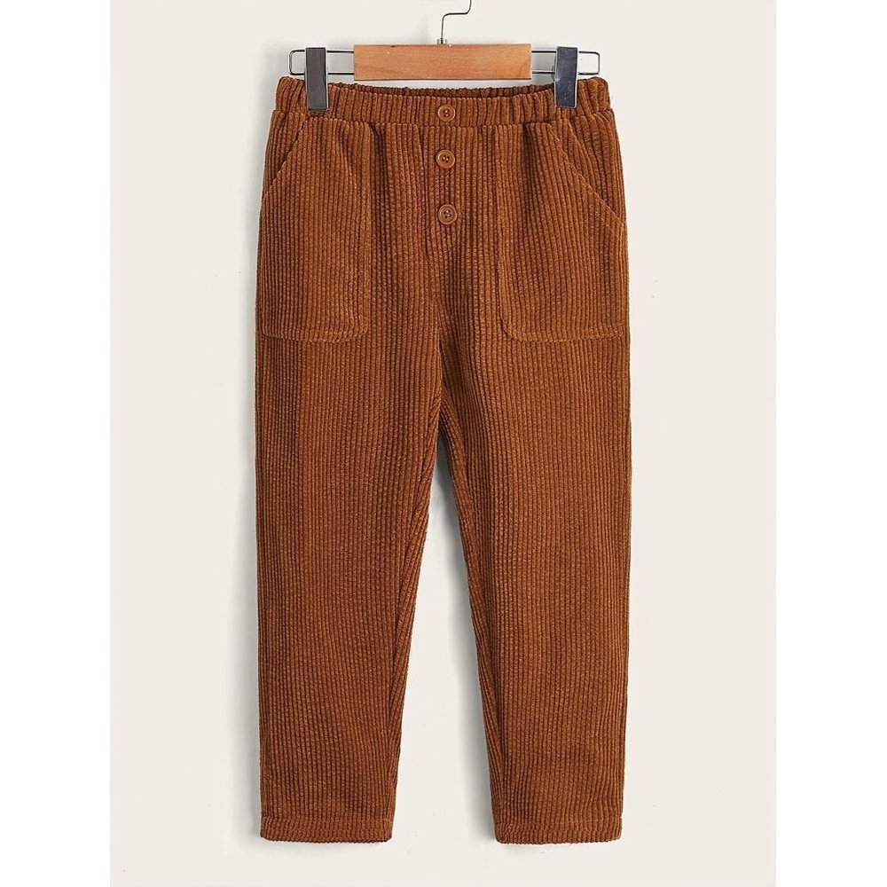 NEW SHEIN‎ Toddler Boys Slant Pockets Fake Button Pants Size 5Y Color Brown